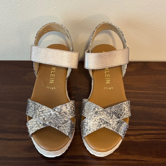 Anne Klein Snakeskin and Metallic Wedge Sandals - Picture 1 of 4